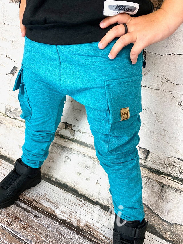 Petrol melange baggy kapsáče zip