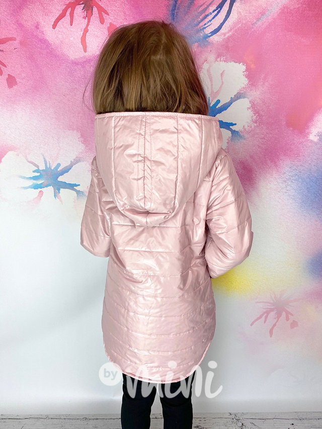 Jarní prošívaná long bunda - pudrová