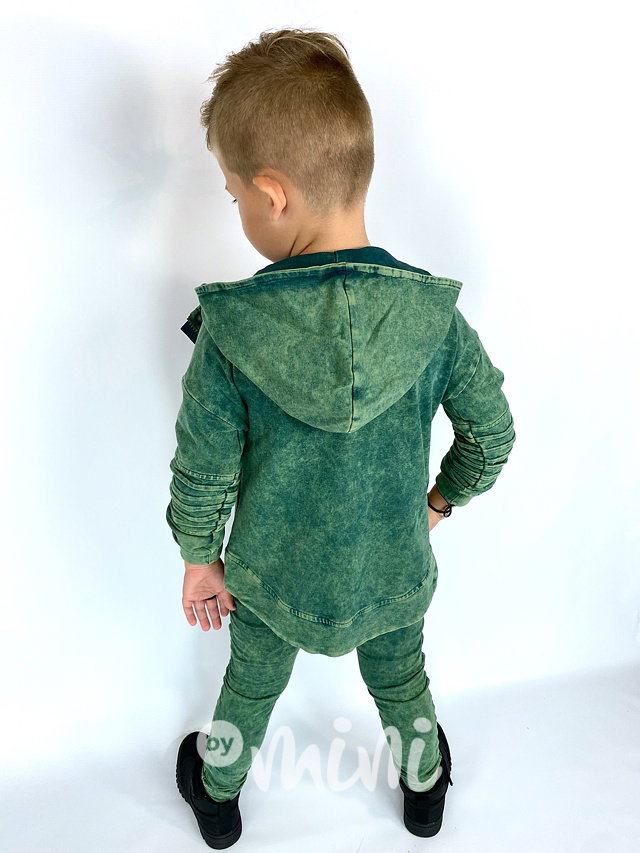Acid wash biker mikina green