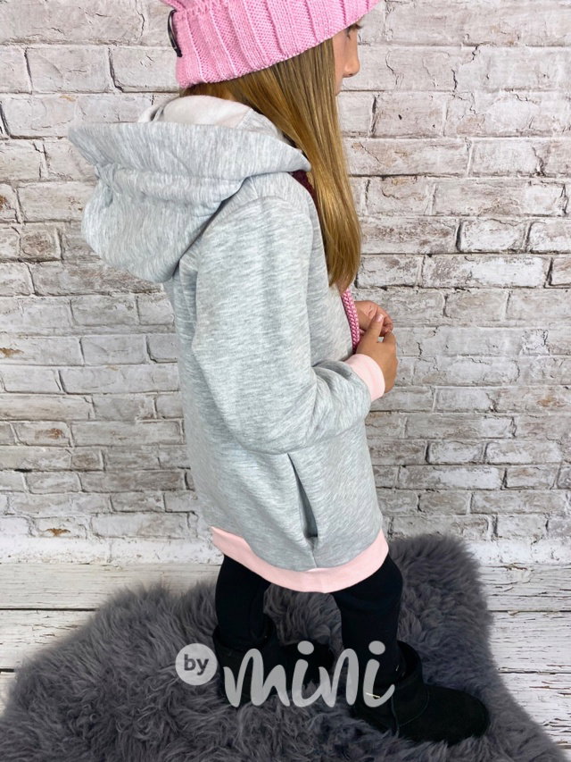Long vyteplená mikina grey/pink