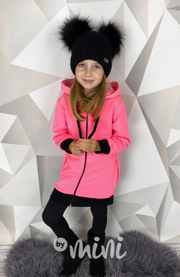 Long vyteplená mikina neon pink