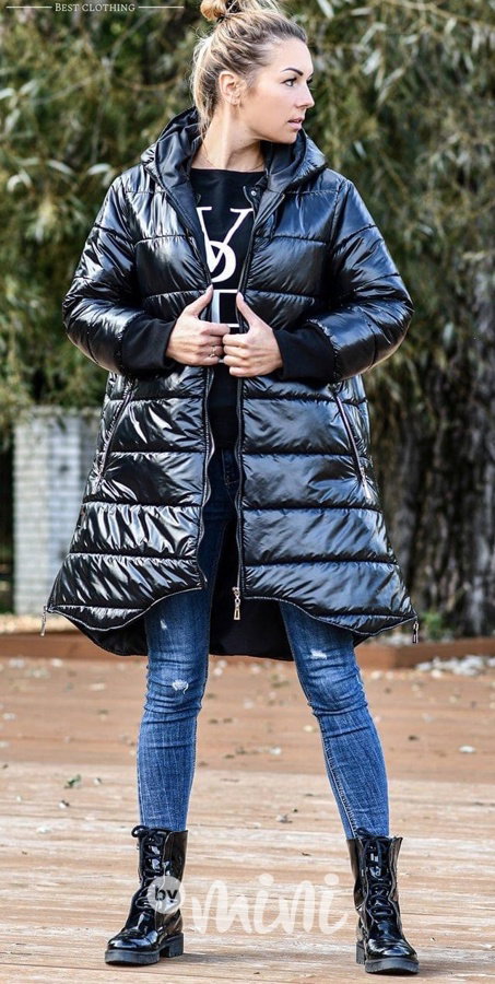 Černý prošívaný designový kabát Voga