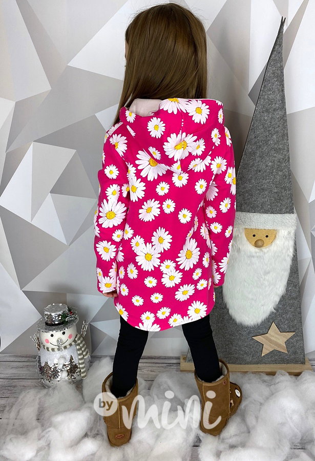 Malinová fleece long mikina kopretiny