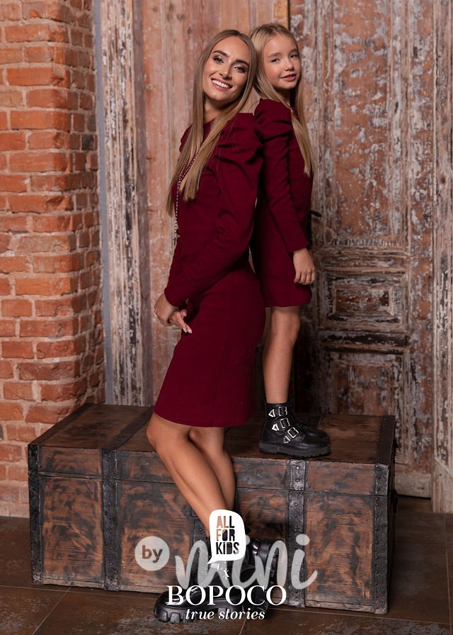 Žebrované slim stretch šaty - bordo #MiniMe