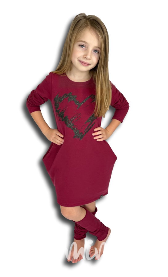 HEART bordo asymetrická dívčí tunika + návleky