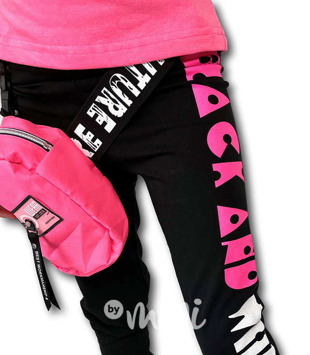 HIT - neon pink dětské legíny s odnímatelným páskem a kabelkou