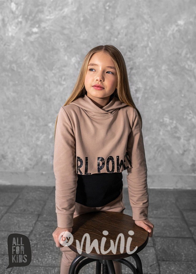 Girl power hoodie crop mikina nude *AFK*