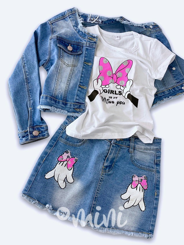 Jeans 3-dílný komplet s flitry a kamínky