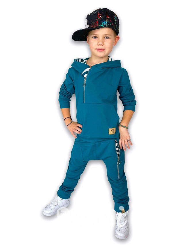 Baggy tepláky se zipem - petrol