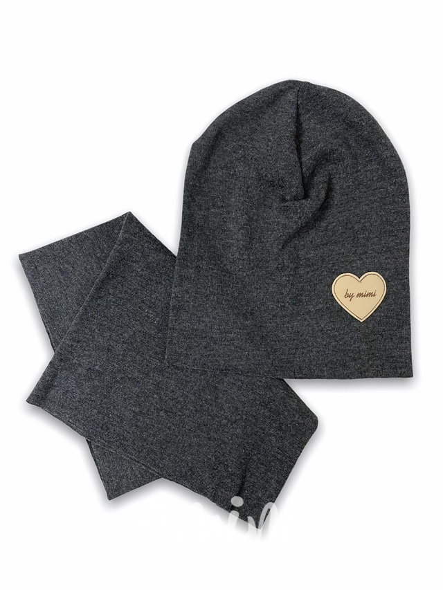 Dark grey žebrovaná beanie čepka s nákrčníkem