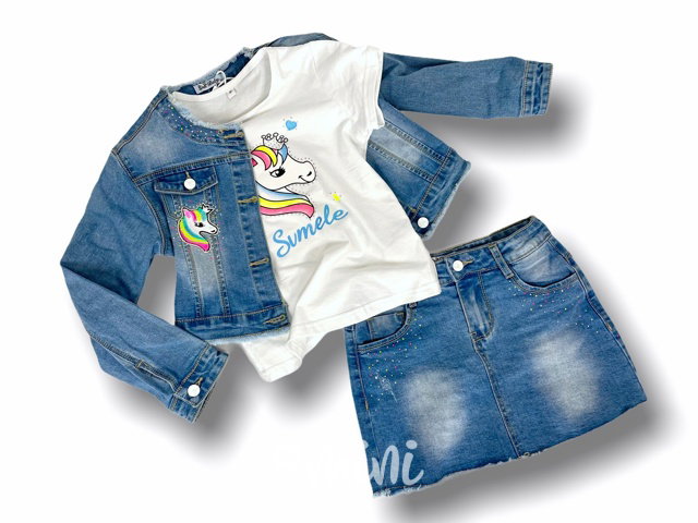 Jeans 3-dílný komplet UNICORN s flitry a kamínky