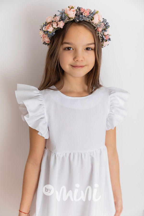 Bílé šaty s řasenými rukávy Lily Grey