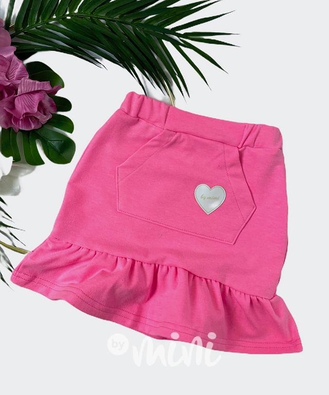 Neon pink dívčí sukně se srdíčkem