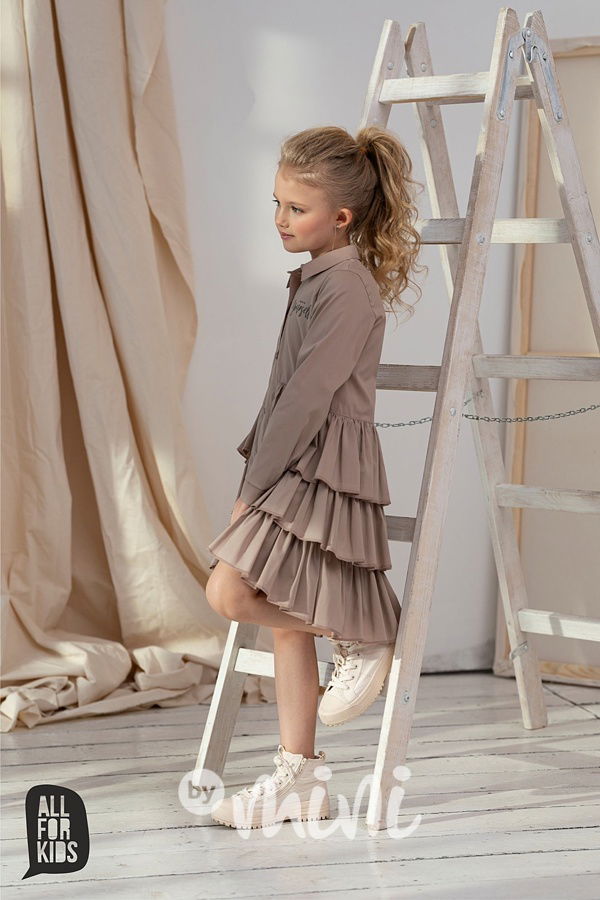 Košilové řasené šaty béžové *AFK*