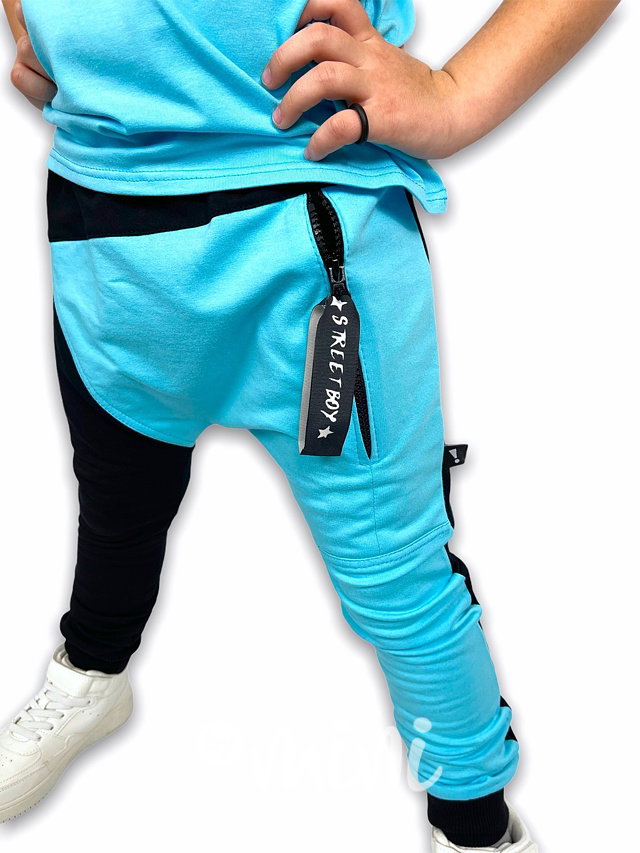 Street boy baggy tepláky black/sky blue