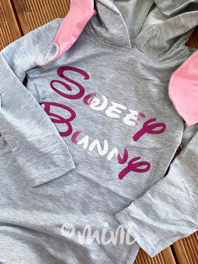 Sweet bunny hoodie tunika - šedá
