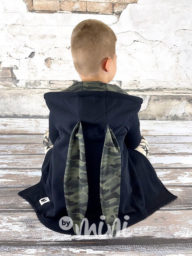Oteplená long mikina bunny black/army