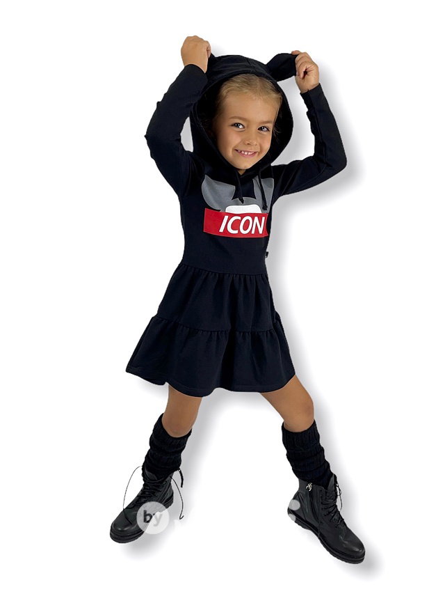 ICON hoodie šaty s ouškama černé