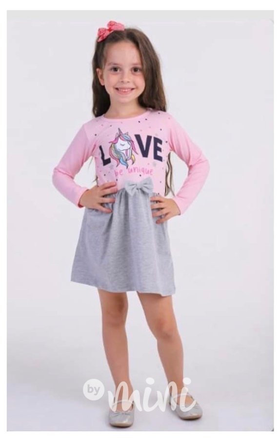Bavlněné šaty UNICORN pink/grey