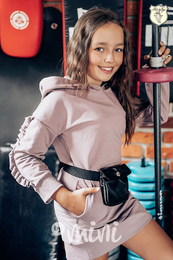 Lila hoodie tunika s kabelkou