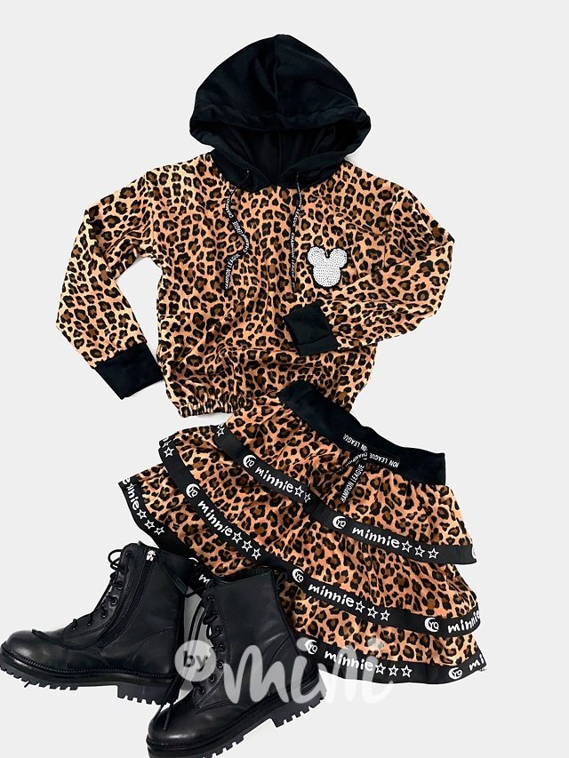 Leopard velur Minnie set se sukní