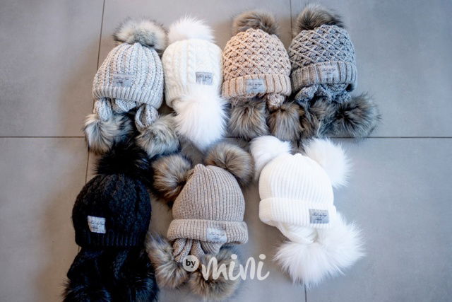 Zimní termo kulich dva pompony s maxi šálou - beige