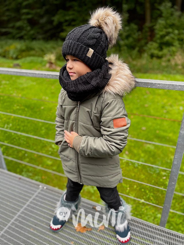 Zimní dlouhá bunda s maxi chlupem - khaki