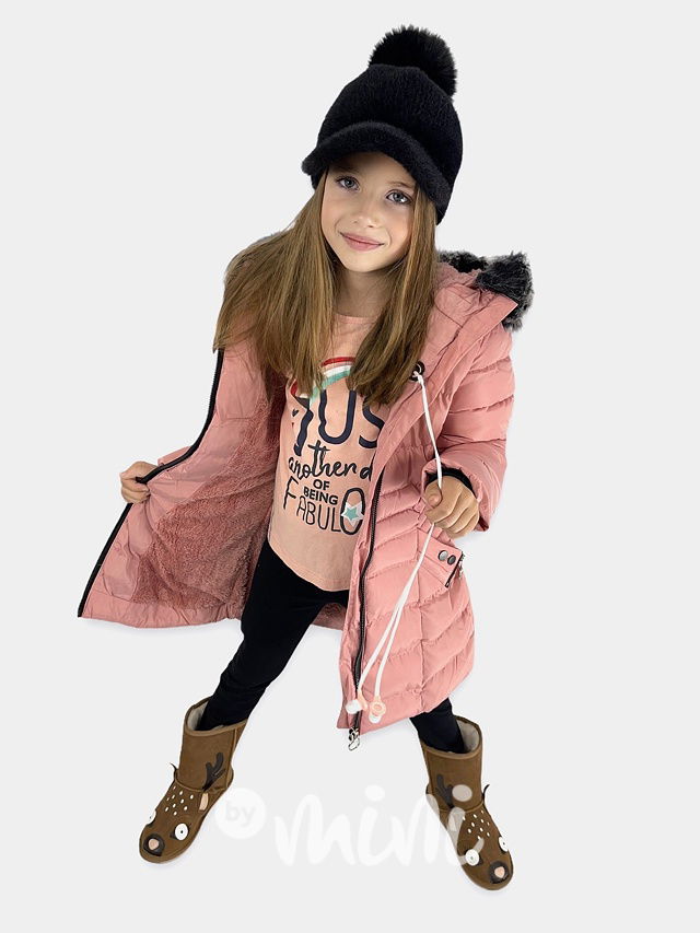Zimní kabát pudder pink + sluchátka