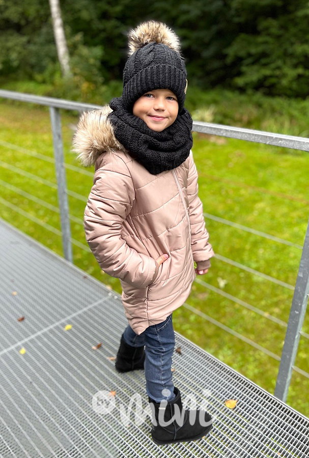 Zimní dlouhá bunda s maxi chlupem - macadamia