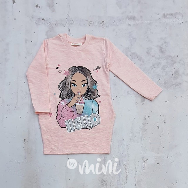HELLO mikinová tunika - pink melange