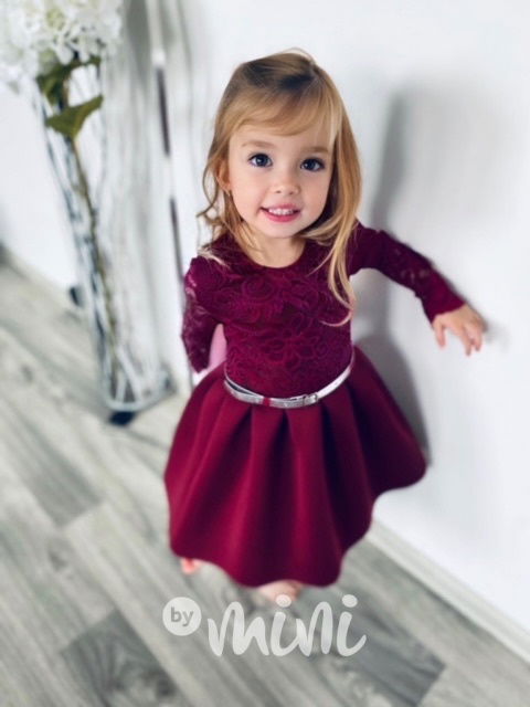 Bordó dětské krajkové šaty pro družičky