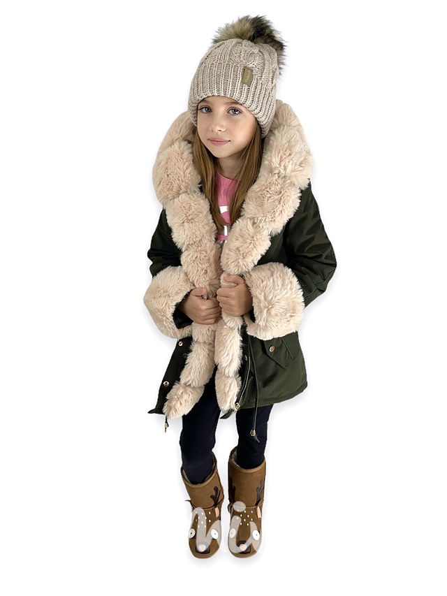 Zimní kožíšková parka - khaki/beige