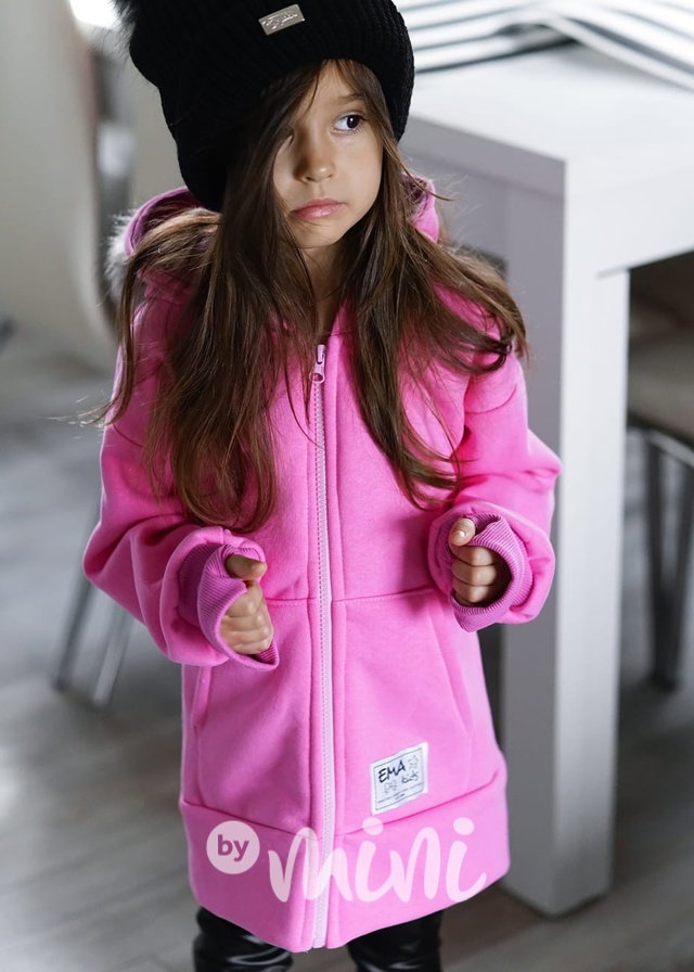 Teplá dlouhá mikina bambulky - Barbie pink