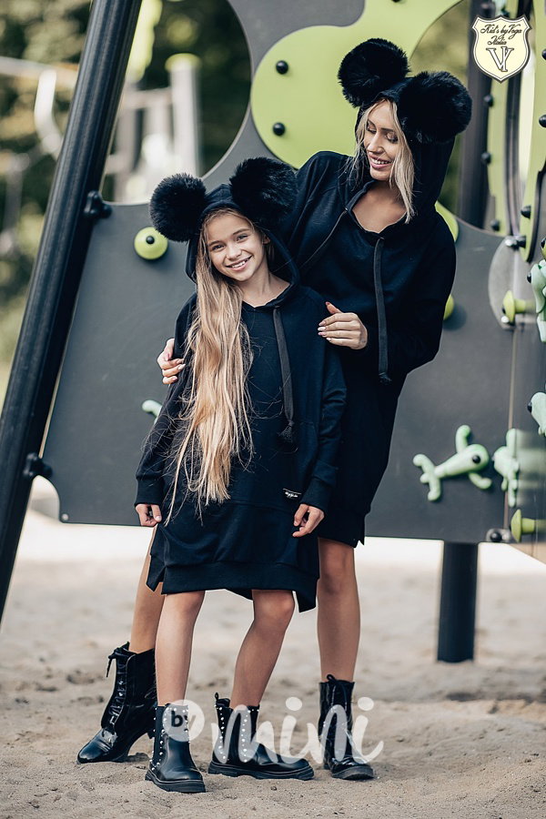 Voga zateplená hoodie pompon mikina černá