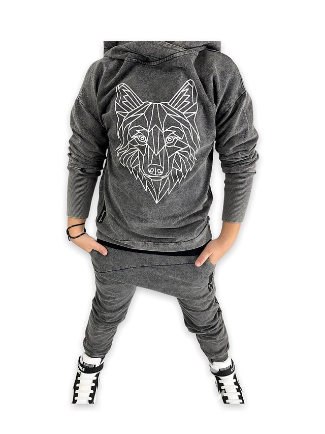 Despacito WOLF mikina acid wash graphit