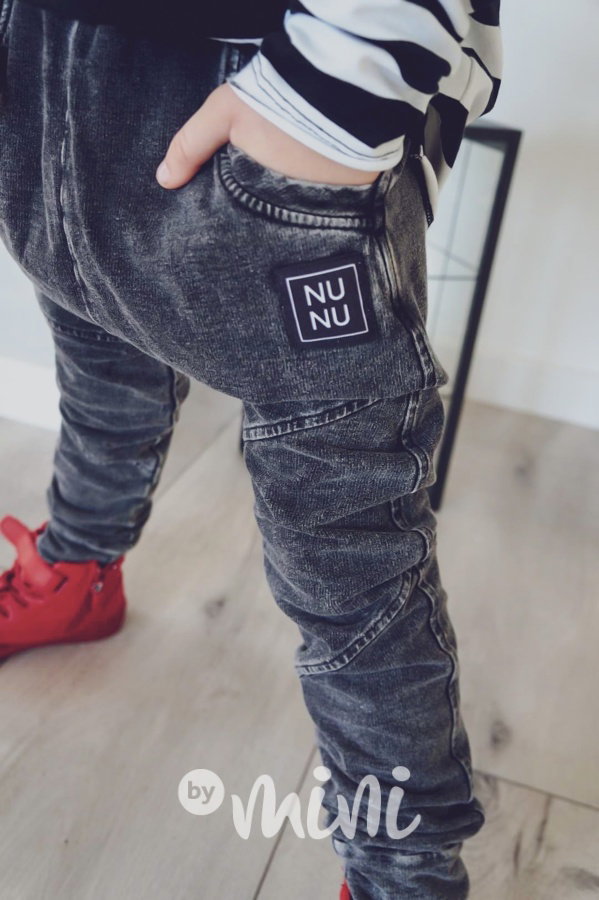 NUNU acid wash black kalhoty biker