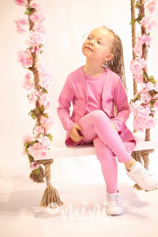 HIT 3-dílný žebrovaný set s kardiganem pink