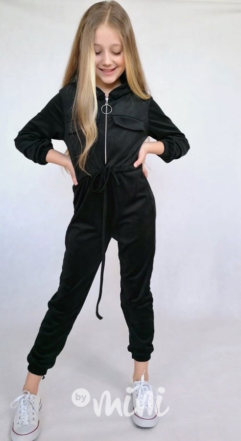 Velurový comfy overal black