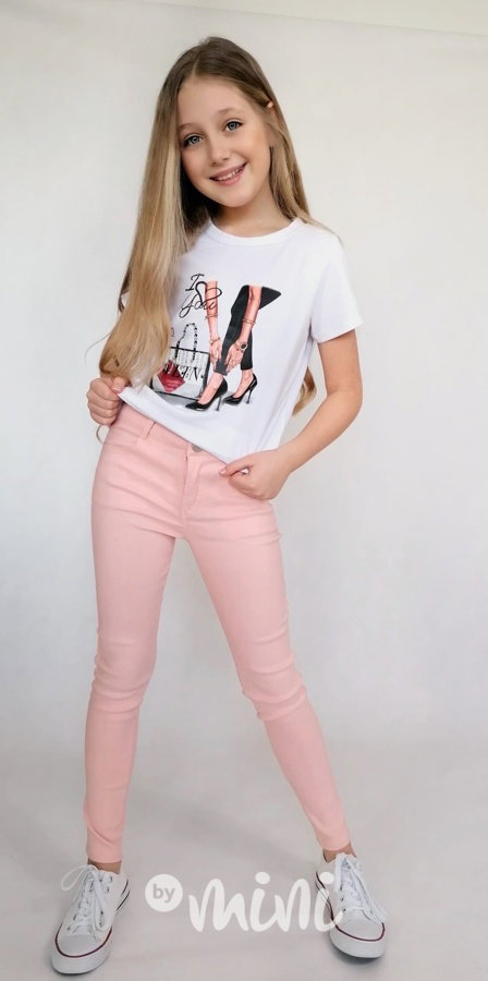 Slim stretch růžové kalhoty