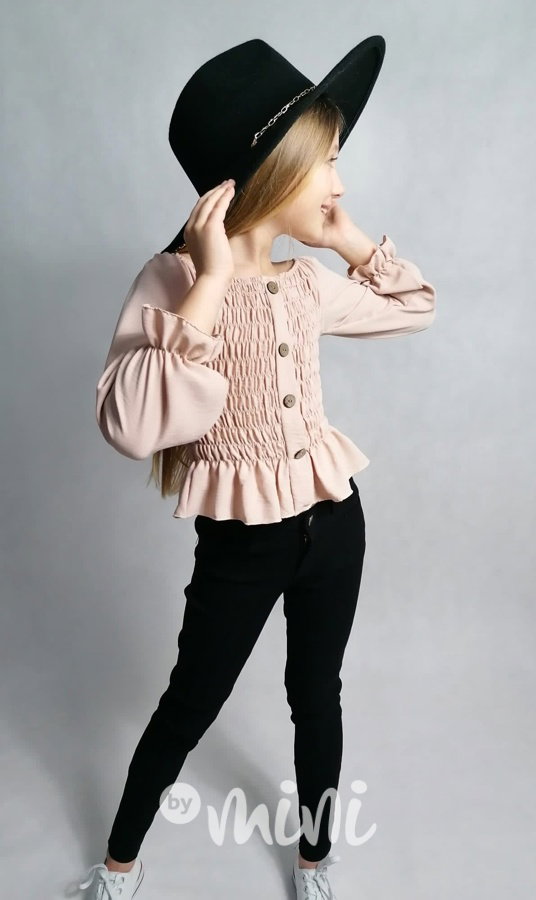 Řasená crop blůzka beige