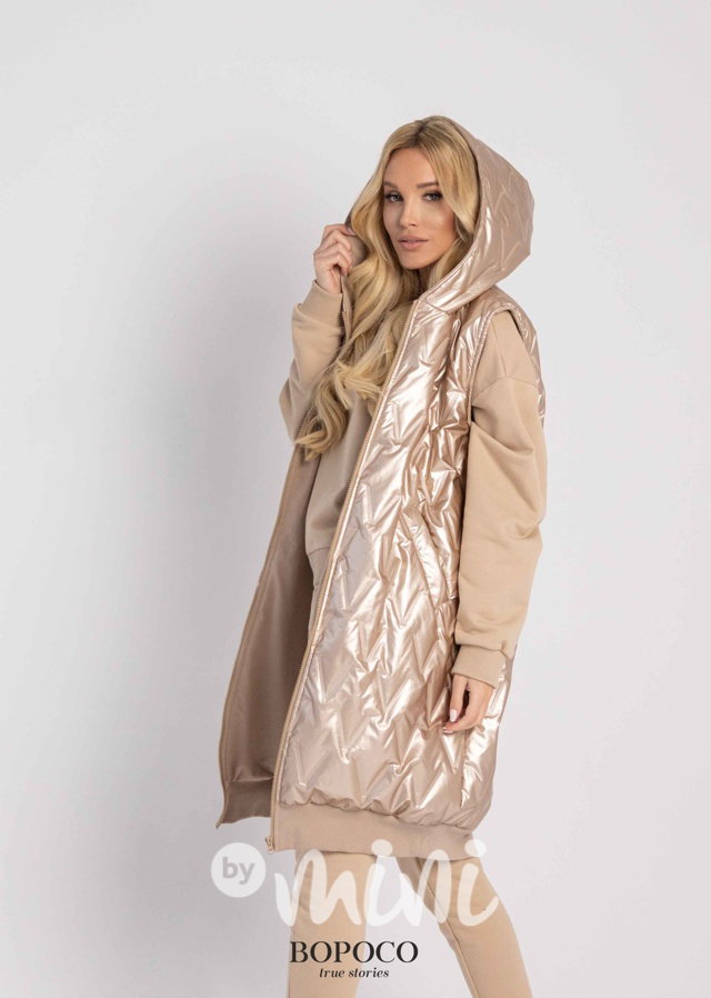 BOPOCO prošívaná dlouhá oversize vesta gold