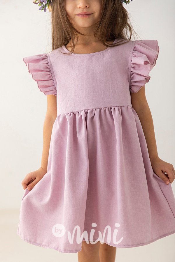 Lila šaty s řasenými rukávy Lily Grey