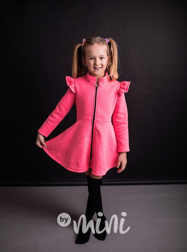 Teplý mikčokabátek na zavazování neon pink