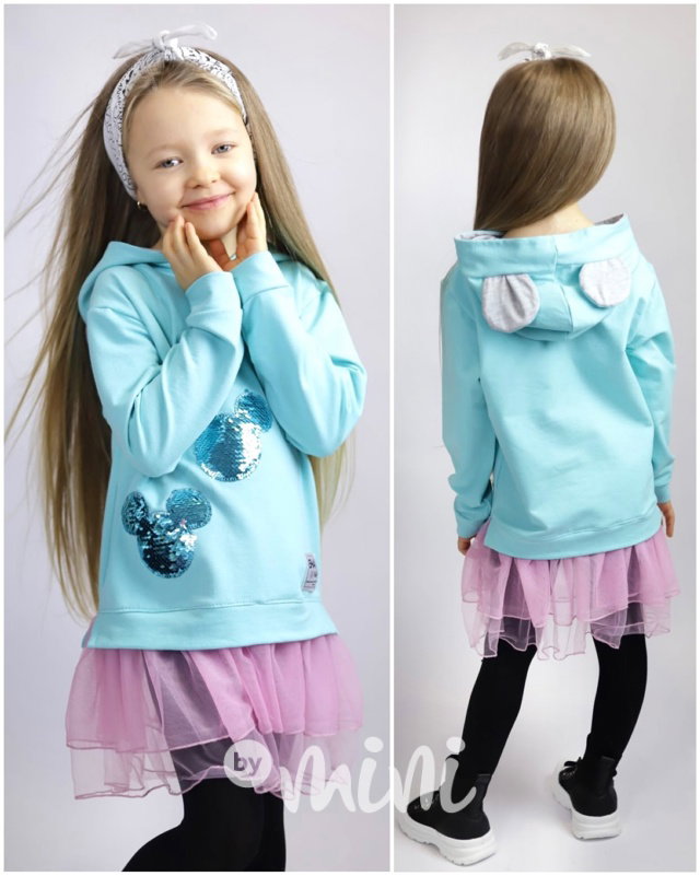 Mickey hoodie tunika s tylem a flitry mint