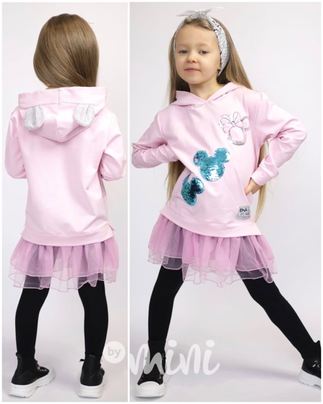 Mickey hoodie tunika s tylem a flitry pink