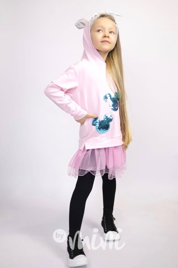 Mickey hoodie tunika s tylem a flitry pink