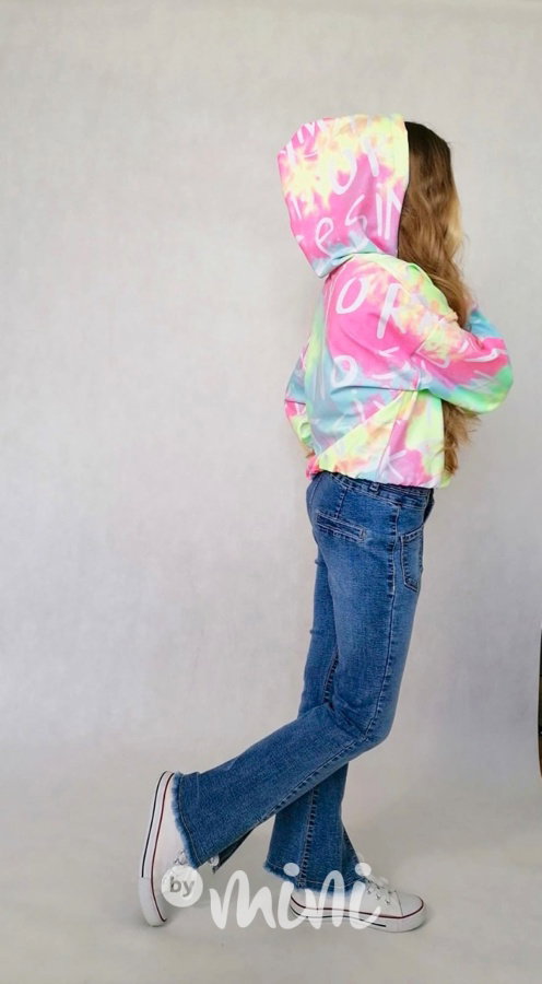 Neon ombre jarní crop bunda tyrkys pink