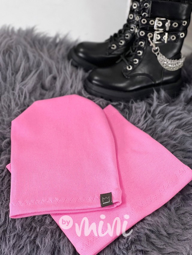 Barbie pink žebrovaná houmles čepka s nákrčníkem