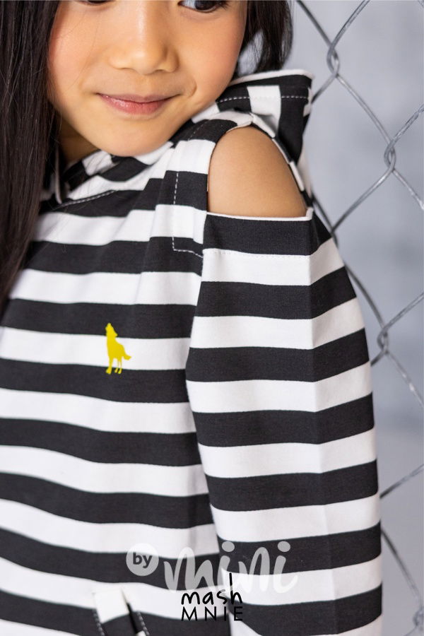 WOLF SOUL pruhovaná hoodie tunika black/cream