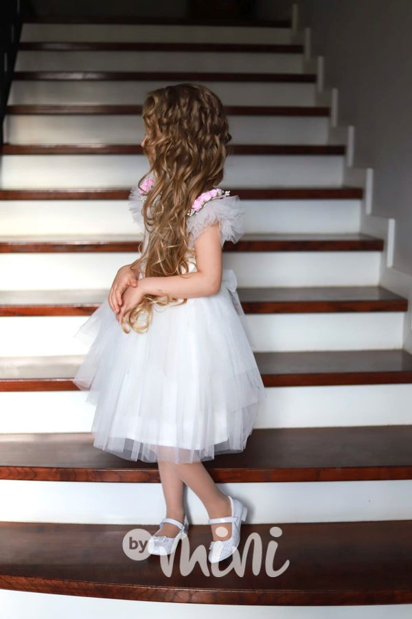 Dětské bílé šaty pro družičky s krátkým rukávem